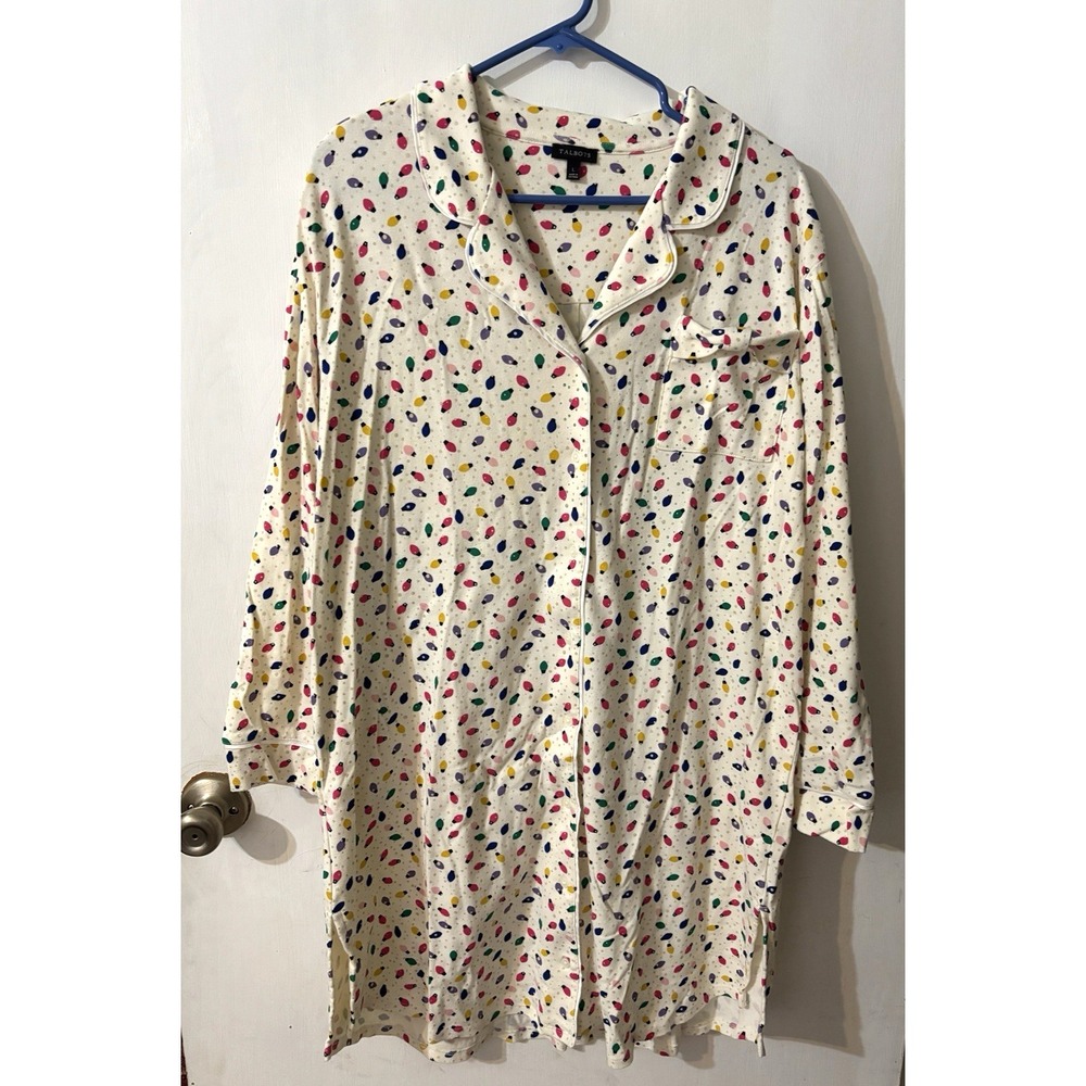 Vtg Talbots Robe L Short Long Sleeves Retro Christmas Lights Soft Button Front